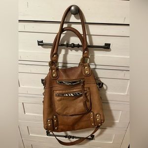 Linea Pelle Soft Leather Tan Hobo Bag with Handles and Crossbody Strap